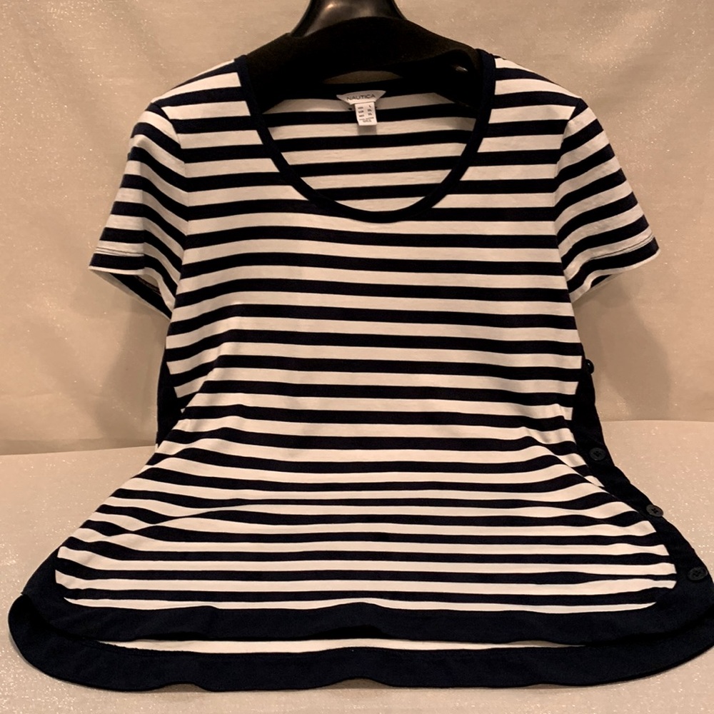 Nautica Navy and white stripped blouse. Size Large